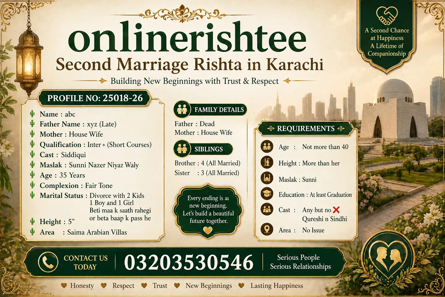 Second Marriage Rishta in Karachi | Verified Profile